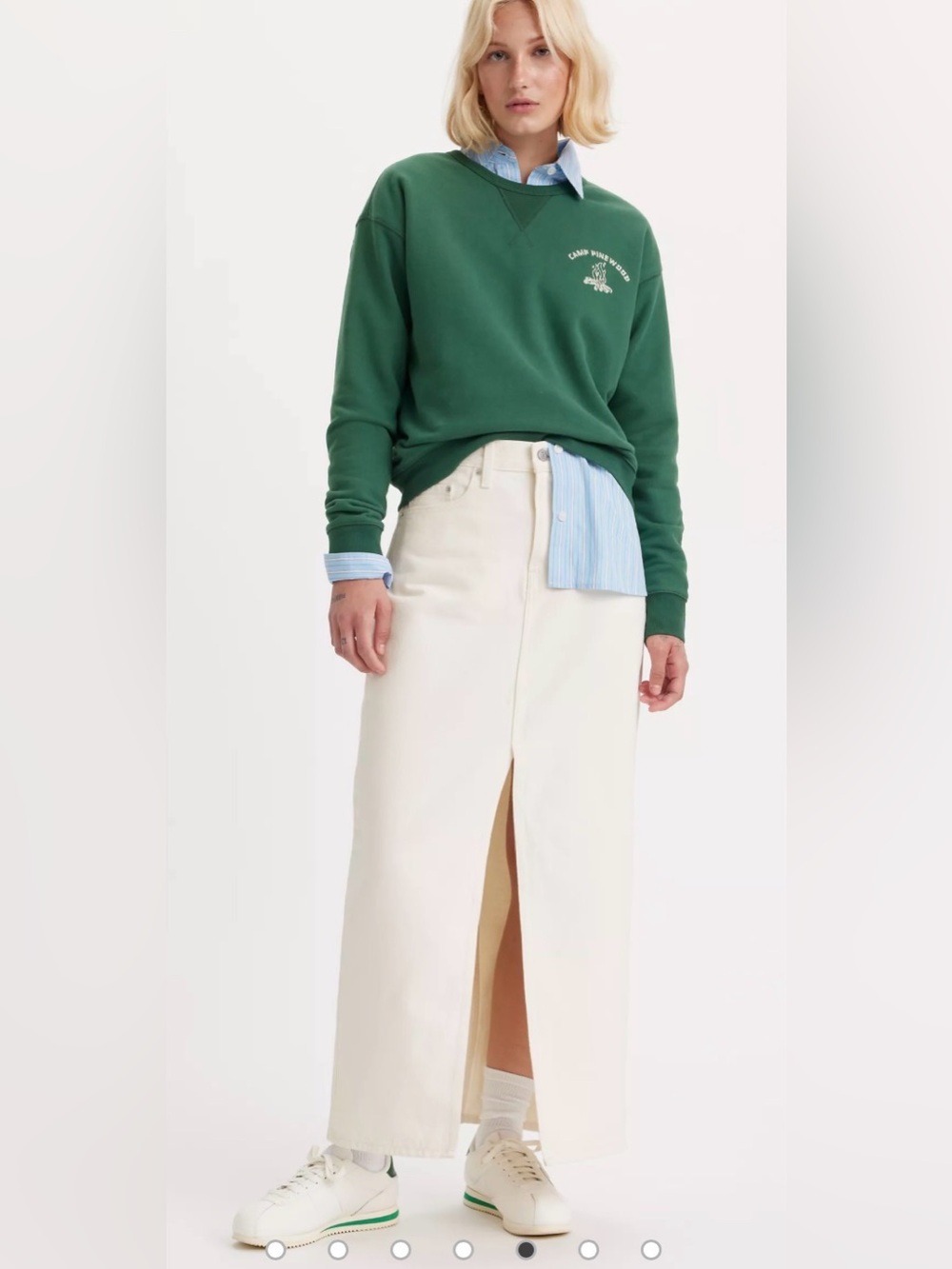 Levi’s Premium Ankle Column Denim Skirt White Size 25 NWT Front Slit